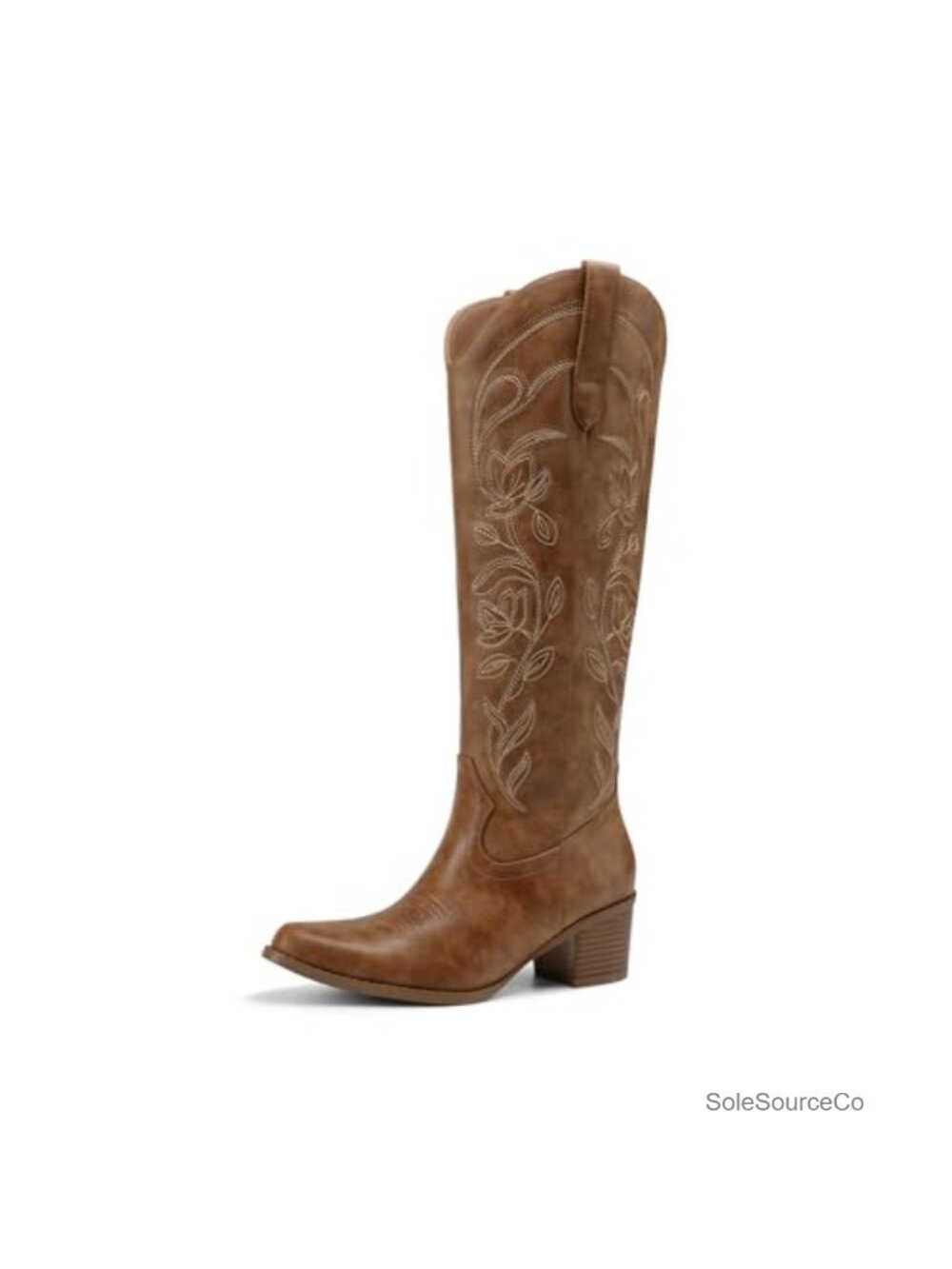 DREAM PAIRS Women's Cowboy Knee High Boots Floral Embroidered Square Toe